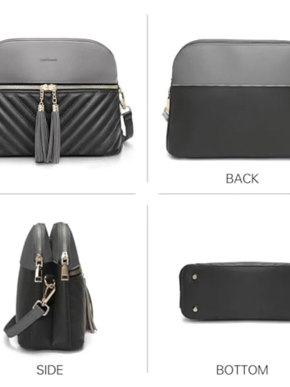 Quilted Faux Leather Crossbody Purse with Built-in Wallet, Adjustable Strap,